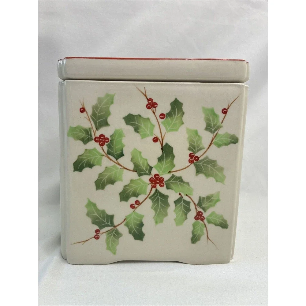 Andrea by Sadek Williamsburg Christmas Flower Frog Vase Holly Berry Ceramic 6x7